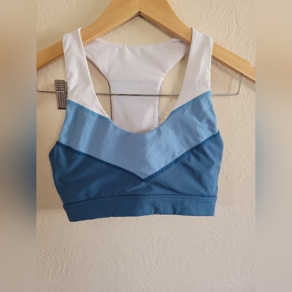 Glyder, Moroccan Blue Tri-Tone Sports Bra, Size XS